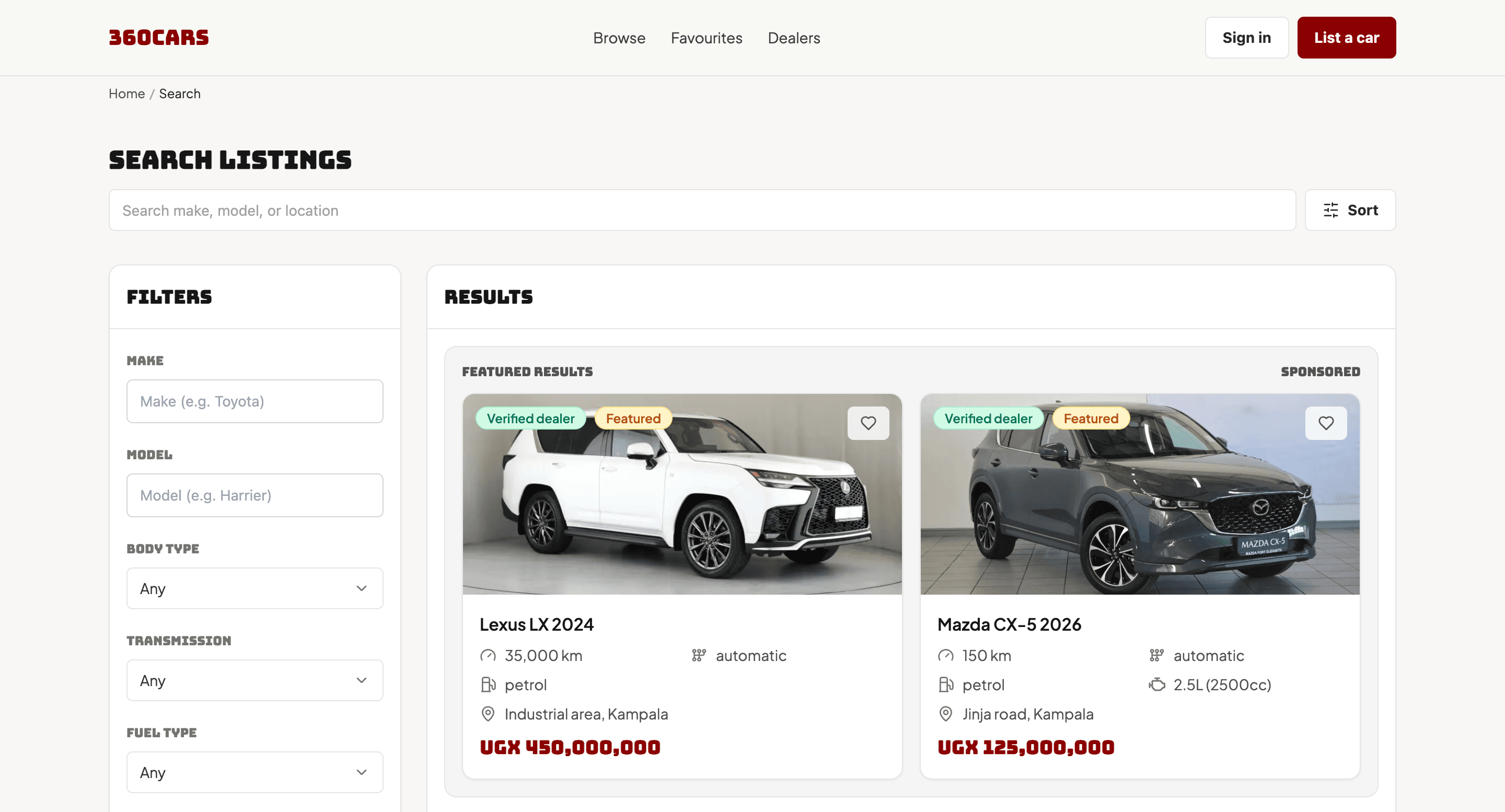 360Cars marketplace preview